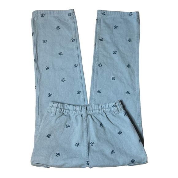 PACSUN LIGHT DENIM HIGH RISE MUSHROOM EMBROIDERED BAGGY CARPENTER CARGO PANTS - Picture 10 of 13